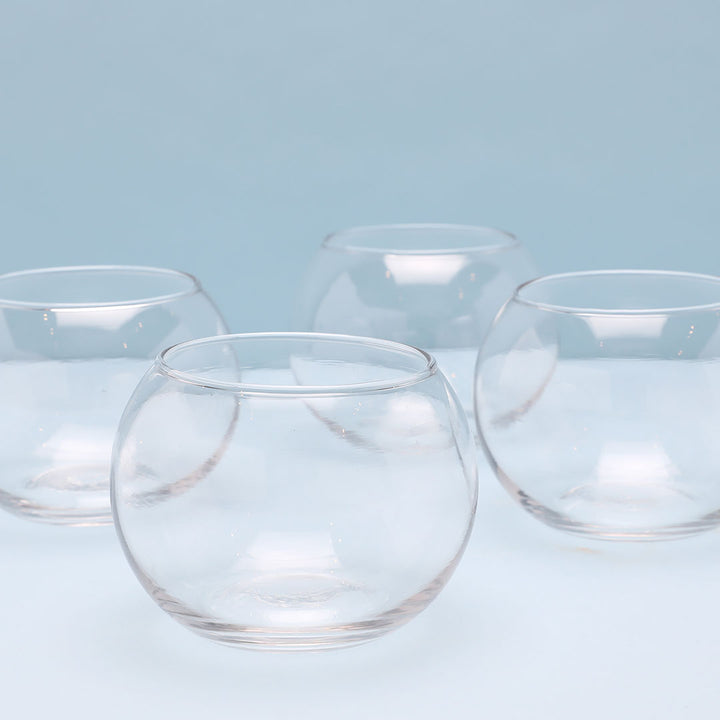Set of four fishbowl glasses.