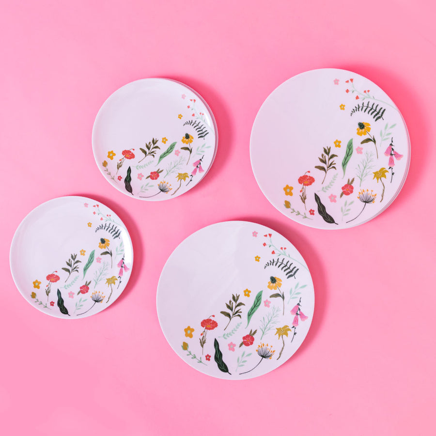 Floral Small Paper Plates Melamine Set of 4